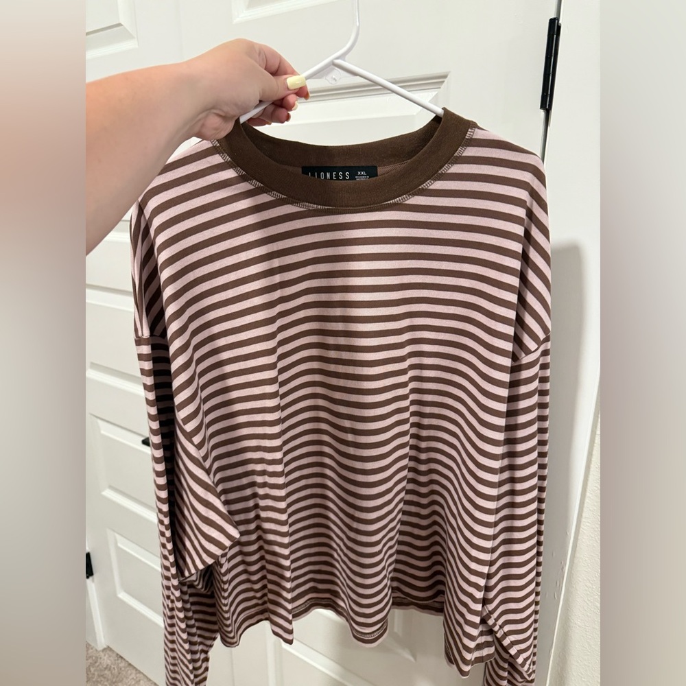 Lioness Bloom Long Sleeve Chocolate Blush Stripe Top